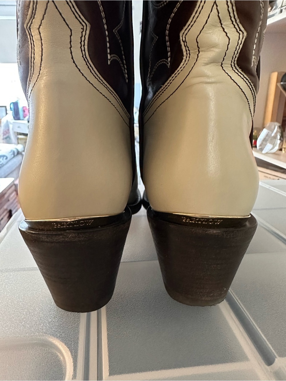 Partlow Rowan Cowboy Boot in Two Tone Brown and White - Picture 9 of 11